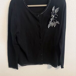 Black Cardigan with Embroidered Detail